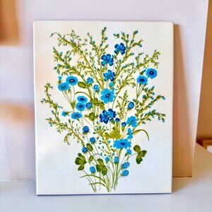 Vintage Hand Painted Blue Floral Mid Century Italian Tile